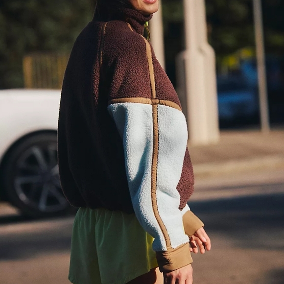 Free people mountain high half zip fleece pullover. Color block. Large.